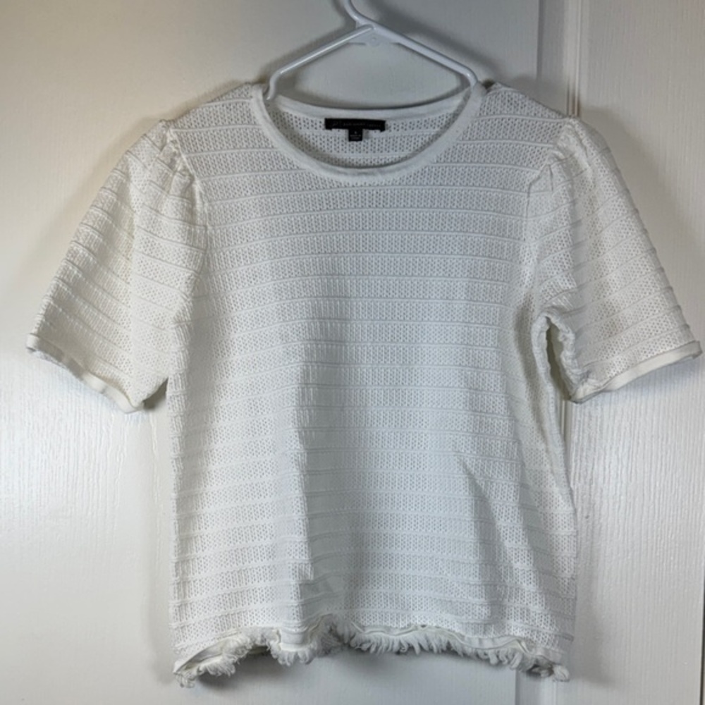 Adrianna Papell White Knit Short Sleeve Blouse Size Small EUC #5777